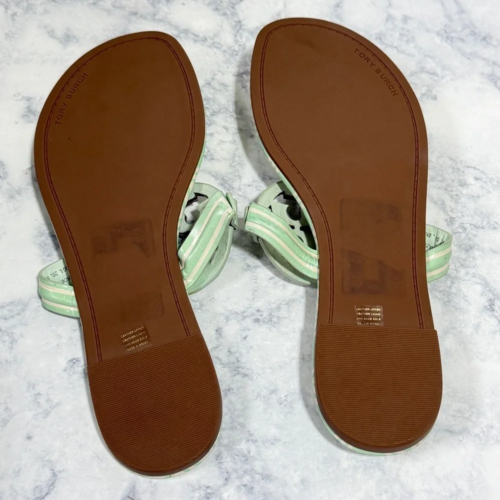 Tory Burch Women's Metal Miller Sandals New Ivory Meadow teal Mist size 8